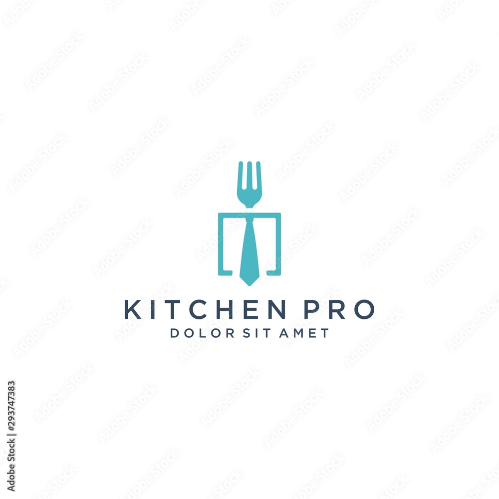 logo design of a professional kitchen, or fork with a tie
