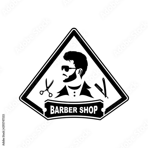 Barbershop logo template in vintage style, with bearded man.