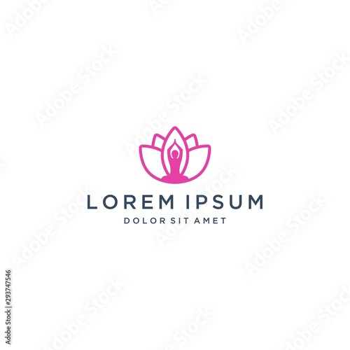 logo design yoga or lotus flower with people posing yoga