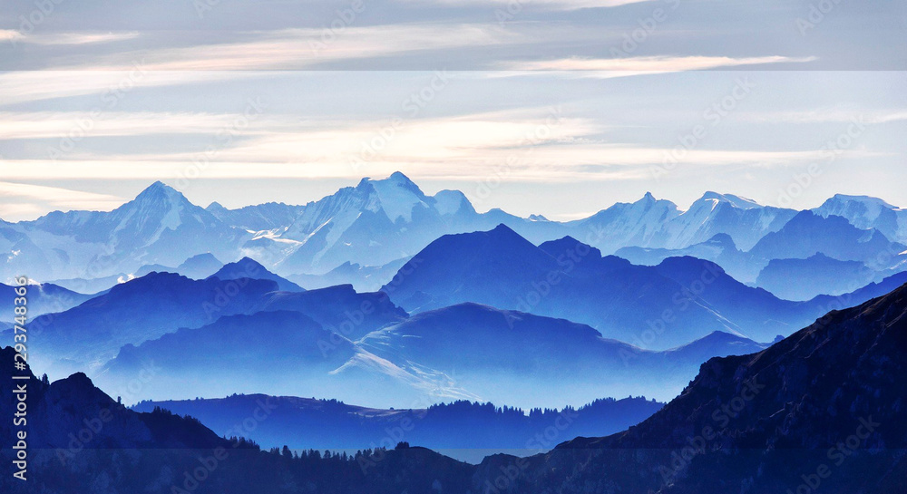 mountain, landscape, sky, nature, blue, mountains, fog, cloud