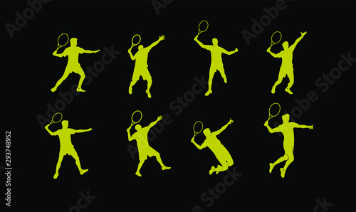 set tennis man jump set silhouette logo icon design vector illustration template