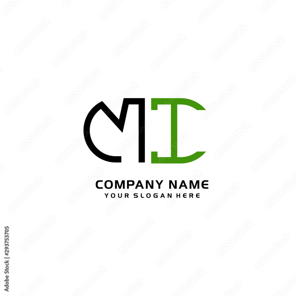 Icon Design Logo Letters MI Minimalist, oval-shaped logo, with colors, black, green, orange Icon Design Logo Letters MI Minimalist, oval-shaped logo, with colors, black, green, orange