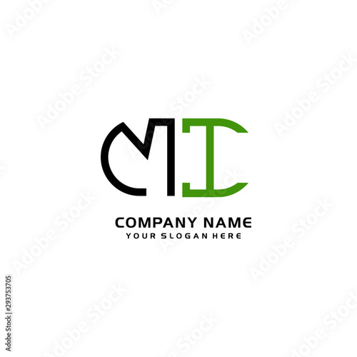 Icon Design Logo Letters MI Minimalist, oval-shaped logo, with colors, black, green, orange