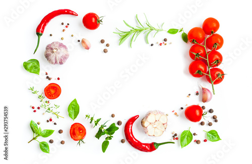 Italian herbs and spices as a frame with copy space