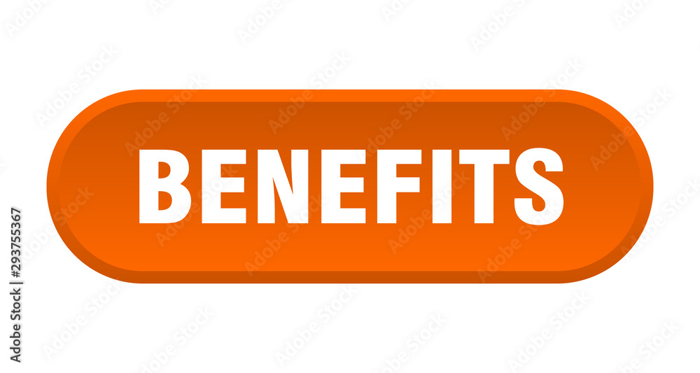 benefits button. benefits rounded orange sign. benefits