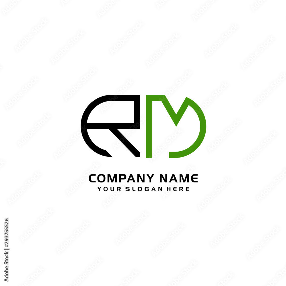 Icon Design Logo Letters RM Minimalist, oval-shaped logo, with colors, black, green, orange Icon Design Logo Letters RM Minimalist, oval-shaped logo, with colors, black, green, orange