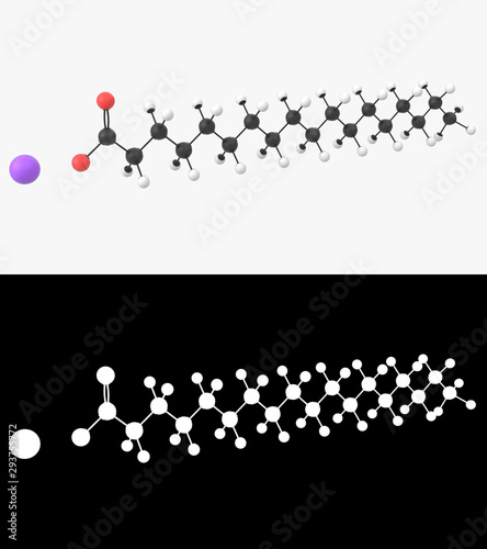 3D illustration of a sodium stearate molecule with alpha layer