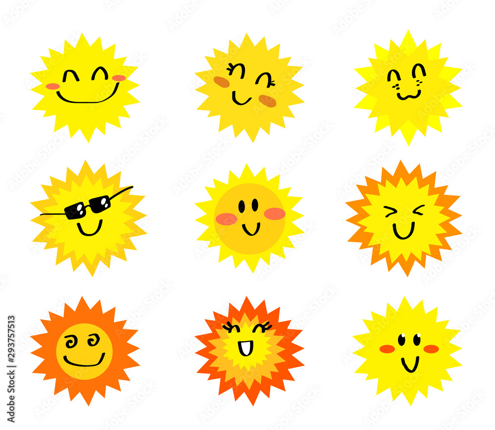 Sun on a white background. A collection of different suns. Vector illustration. Sun on a white background. A collection of different suns. Vector illustration.