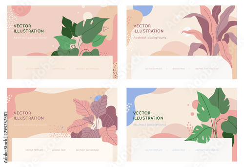 Vector abstract logo design templates in trendy linear minimal style with leaves and plants