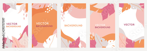 Social media stories wallpapers with tropical leaves