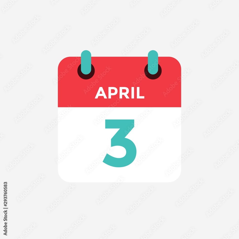Flat icon calendar 3 of April. Date, day and month. Vector illustration. Flat icon calendar 3 of April. Date, day and month. Vector illustration.