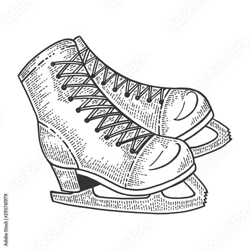 Skates sketch engraving vector illustration. Scratch board style imitation. Hand drawn image.
