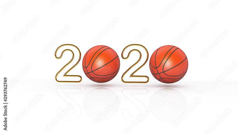 2020 metal on the white background,3d rendering.basketball sport concept.Happy new year