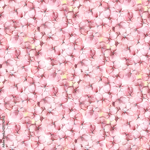 Fototapeta Naklejka Na Ścianę i Meble -  Hydrangea flowers seamless pattern. Pink color. Delicate retro design.