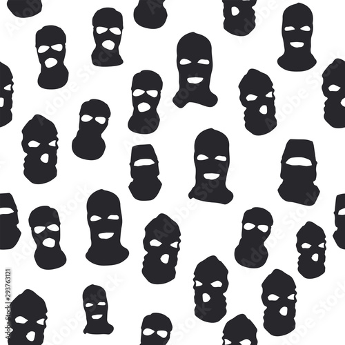Mask textile with cutouts under the eyes and mouth seamless pattern. Balaclava special response services. Military face shield background