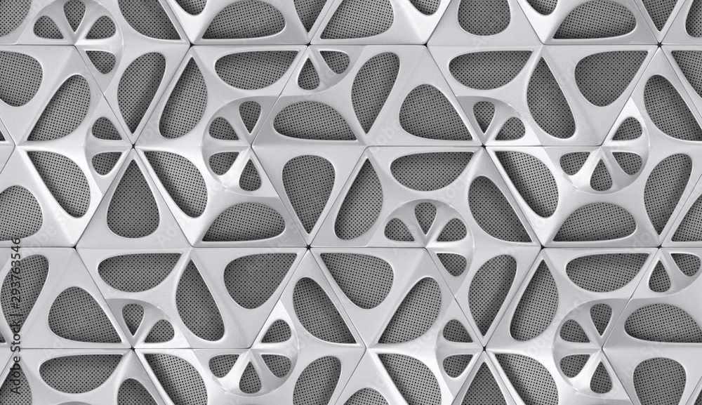 3D Wallpaper geometric silver frame module on gray perforated ...