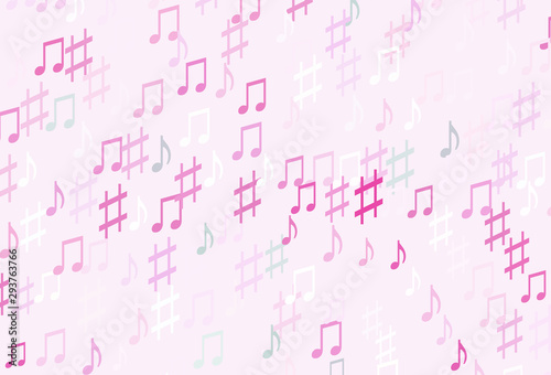 Light Pink vector background with music symbols.