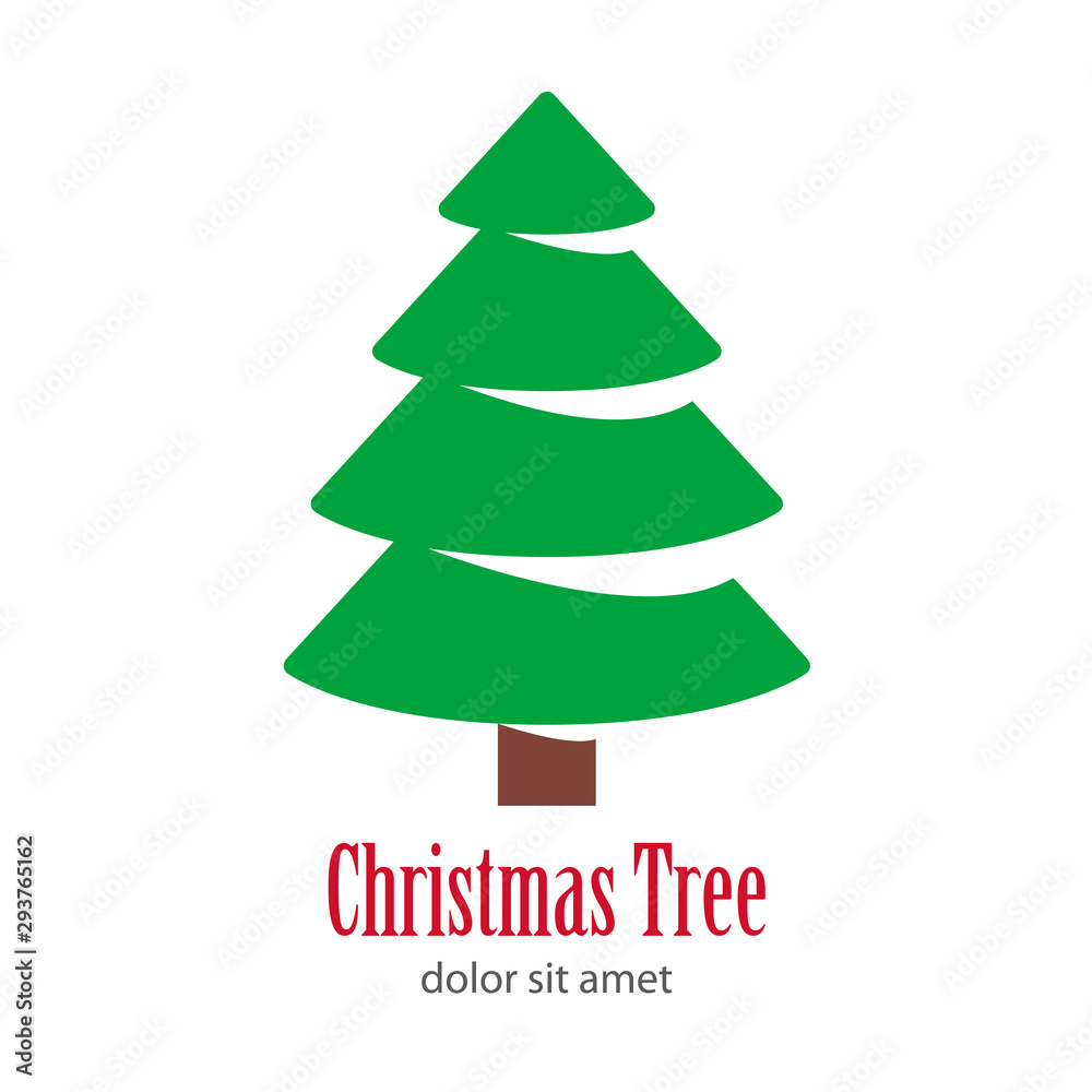 Logotipo con texto Christmas Tree con árbol abstracto cónico con ramas y espacio negativo en color verde Logotipo con texto Christmas Tree con árbol abstracto cónico con ramas y espacio negativo en color verde