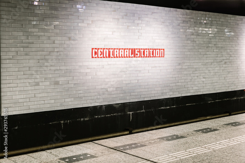 Photography Central Station sign in Amsterdam Subway
