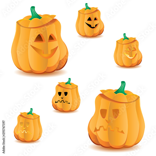 Set of halloween pumpkins with variations of illumination, part 16
