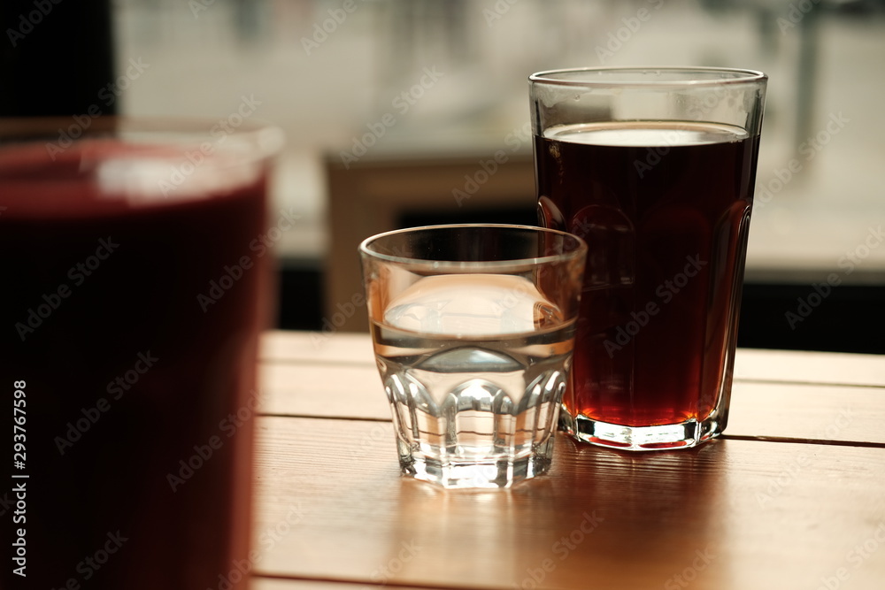 alternative coffee and a glass of water. close-up alternative coffee and a glass of water. close-up