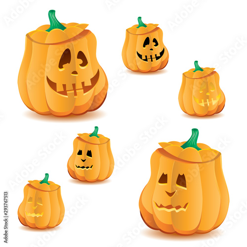 Set of halloween pumpkins with variations of illumination, part 19