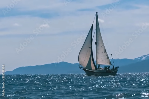 Blur photo - abstract image for the background. Yacht under sail in the ocean. © afishman64