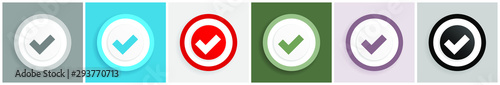 Accept icon set, colorful flat design vector illustrations in 6 options for web design and mobile applications