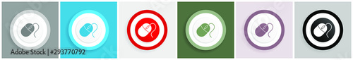 Mouse icon set, colorful flat design vector illustrations in 6 options for web design and mobile applications