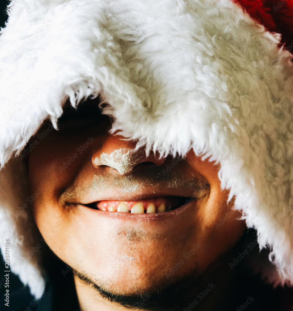 Man in Santa Claus is on drugs. Guy taking heroin. 2020 new year. Dangerous habit. Unhealthy life concept. Man in Santa Claus is on drugs. Guy taking heroin. 2020 new year. Dangerous habit. Unhealthy life concept.