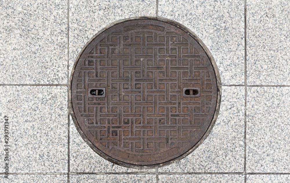 Rusty manhole cap, grunge manhole cover, round Rusty manhole cap, grunge manhole cover, round