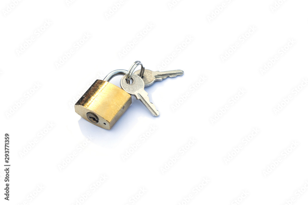 keys lies next to padlock isolate on white background keys lies next to padlock isolate on white background