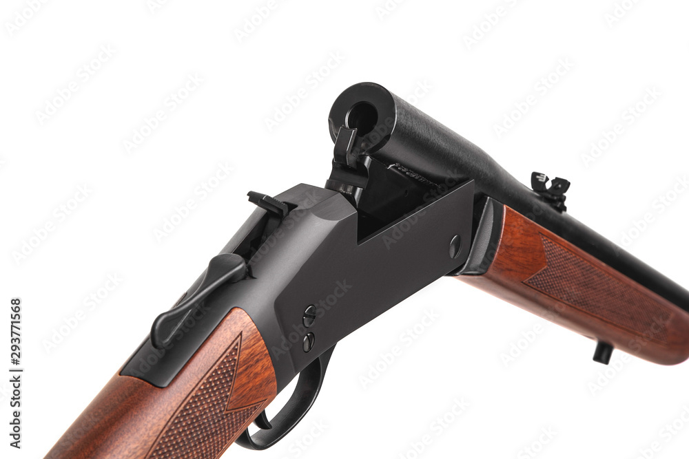 Singleshot rifle with wooden butt  isolated on white background.