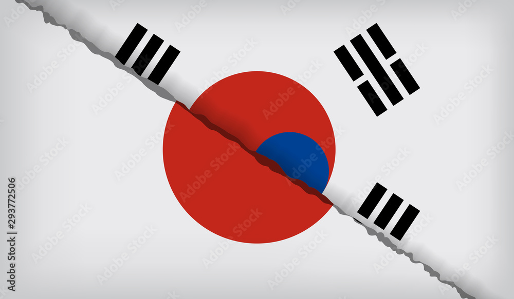 concept of economic and patriotic confrontation between the two countries. Flags of Japan and South Korea concept of economic and patriotic confrontation between the two countries. Flags of Japan and South Korea