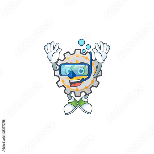 Diving gear machine cartoon character with mascot