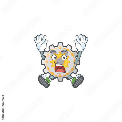 Successful gear machine cartoon character with mascot