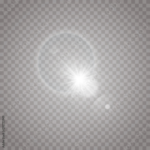 Vector transparent sunlight special lens flare light effect. Sun flash with rays and spotlight