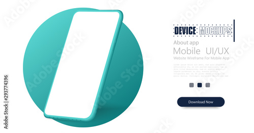 Smartphone frameless blank screen. Mockup generic device. Vector realistic green smartphone template. Telephone frame with blank display isolated. Fashionable, modern color 2020.