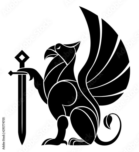 Decorative griffin with sword