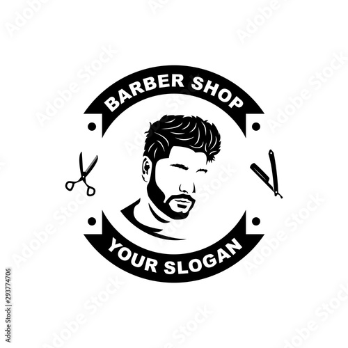 Barbershop logo template in vintage style, with bearded man.