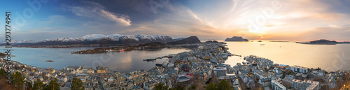 Panorama of Alesund city at sunset in west Norway