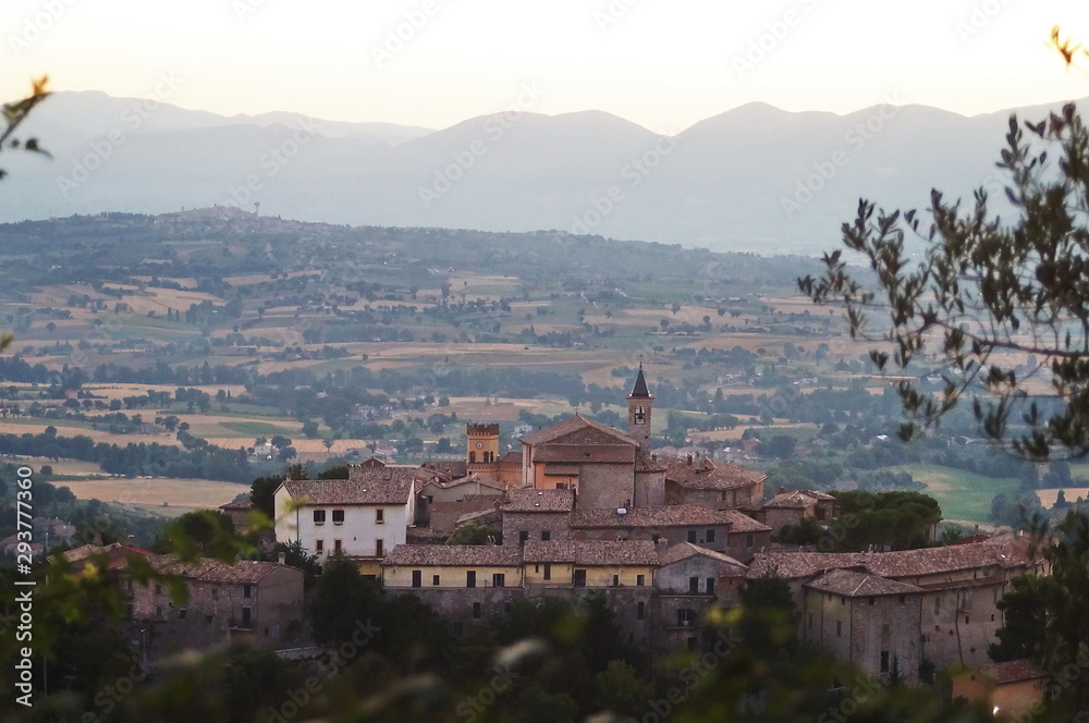 View of Giano dell'Umbria at dawn, Italy