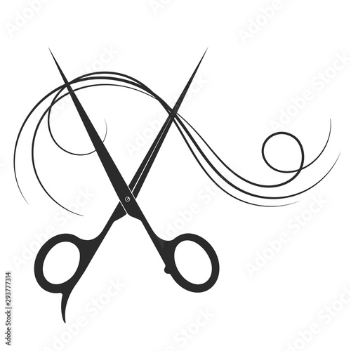 Scissors and lock of hair to a beauty salon and barber shop silhouette