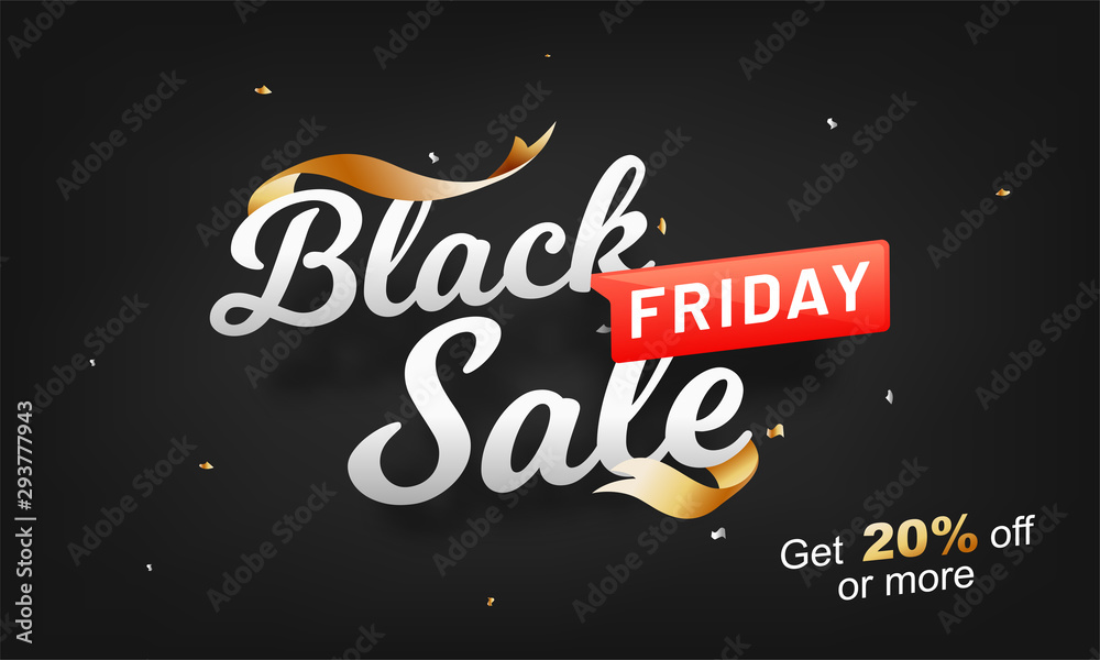 Stylish lettering Black Friday Sale with 20% Off, advertising banner or poster design.