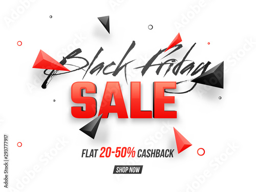 Black Friday Sale poster with 20-50% Cashback, Advertising template design decorated with geometric elements.