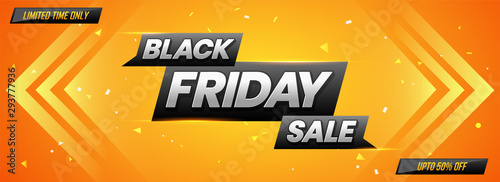 Limited Time sale upto 50% off on shiny background for Black Friday. Website header or banner design.