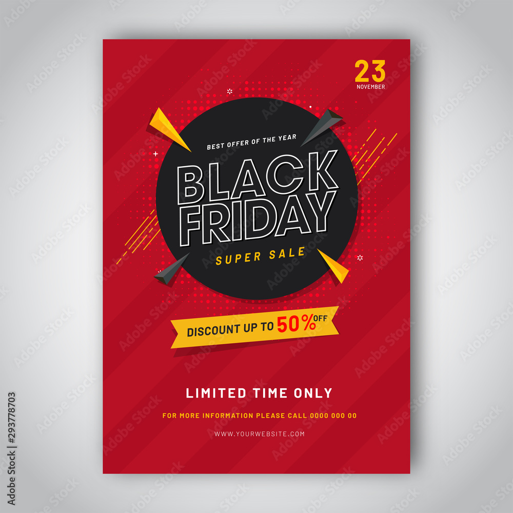 Limited time offer, discount up to 50% off for Black Friday Sale template design.