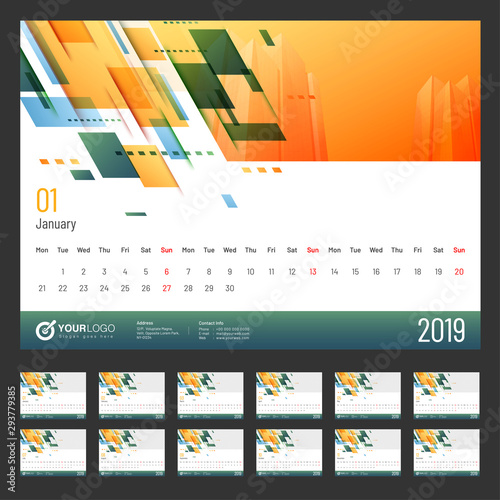 Year 2019, Calendar Design.