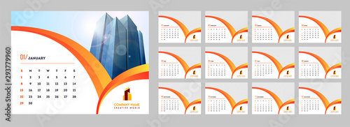 Set of 2019 monthly calendar design with space for your image.