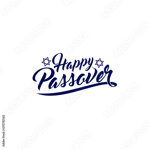 Hand written lettering with text "Happy Passover" in Hebrew and English. Design elements for Jewish Passover.
